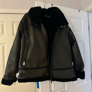 Zara Black Shearling Aviator Jacket